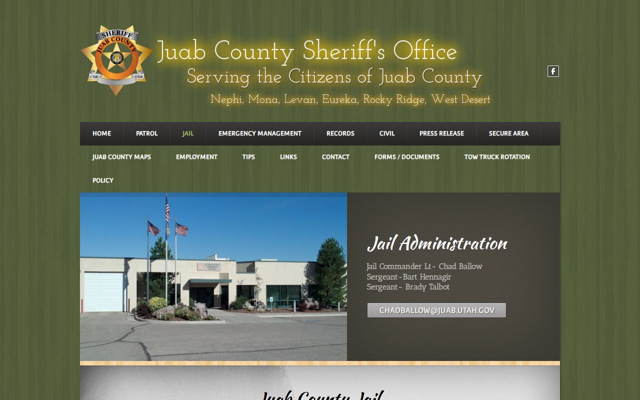 Nephi warrant records: Juab County Jail visitor and security information
