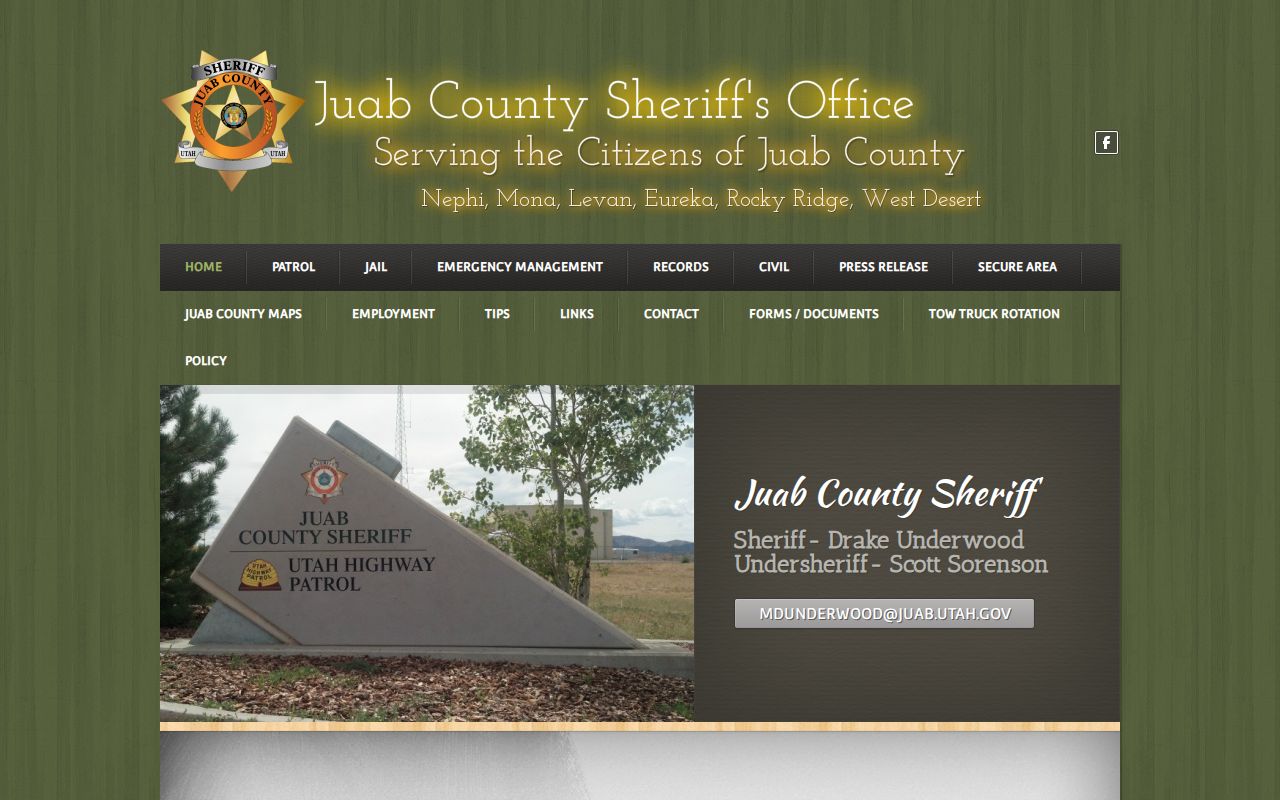 Juab County active warrant records: official Sheriff contact page