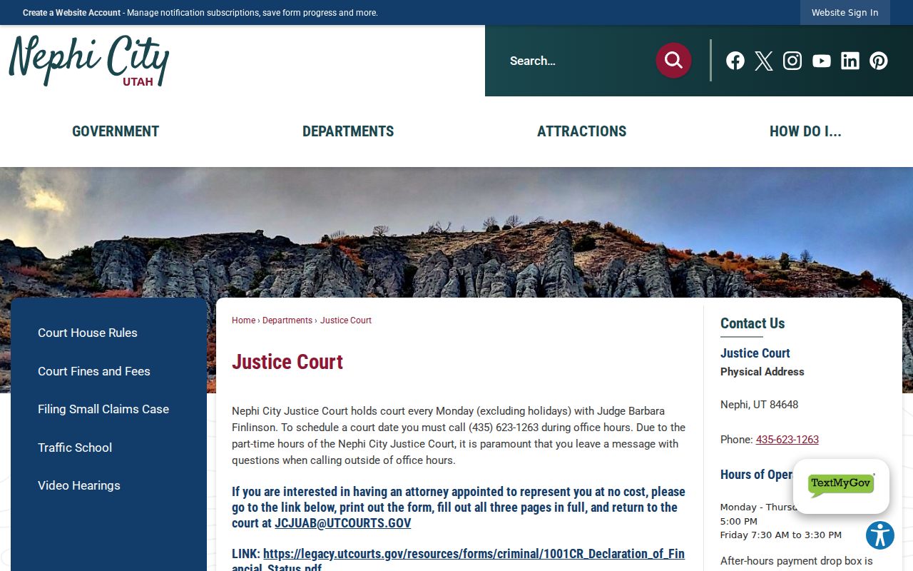 Juab County bench warrant records: Nephi City Justice Court schedule